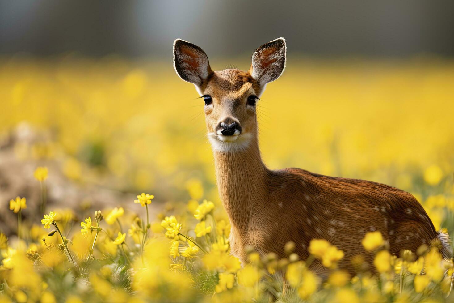 ai generato femmina capriolo cervo con bellissimo fiore. ai generato foto