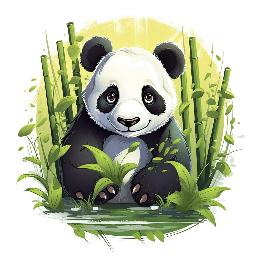 ai generato carino panda nel il mezzo di un' bambù foresta. maglietta design. ai generato foto