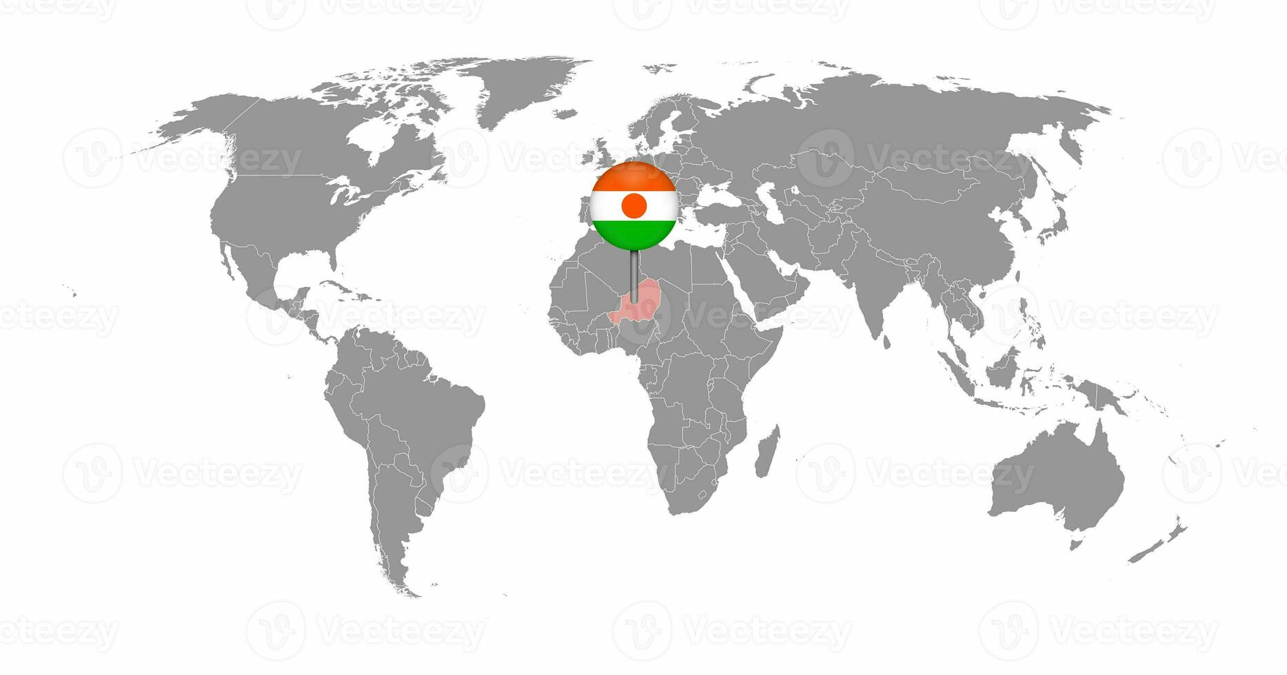 mappa pin con bandiera niger sulla mappa del mondo. illustrazione vettoriale. foto