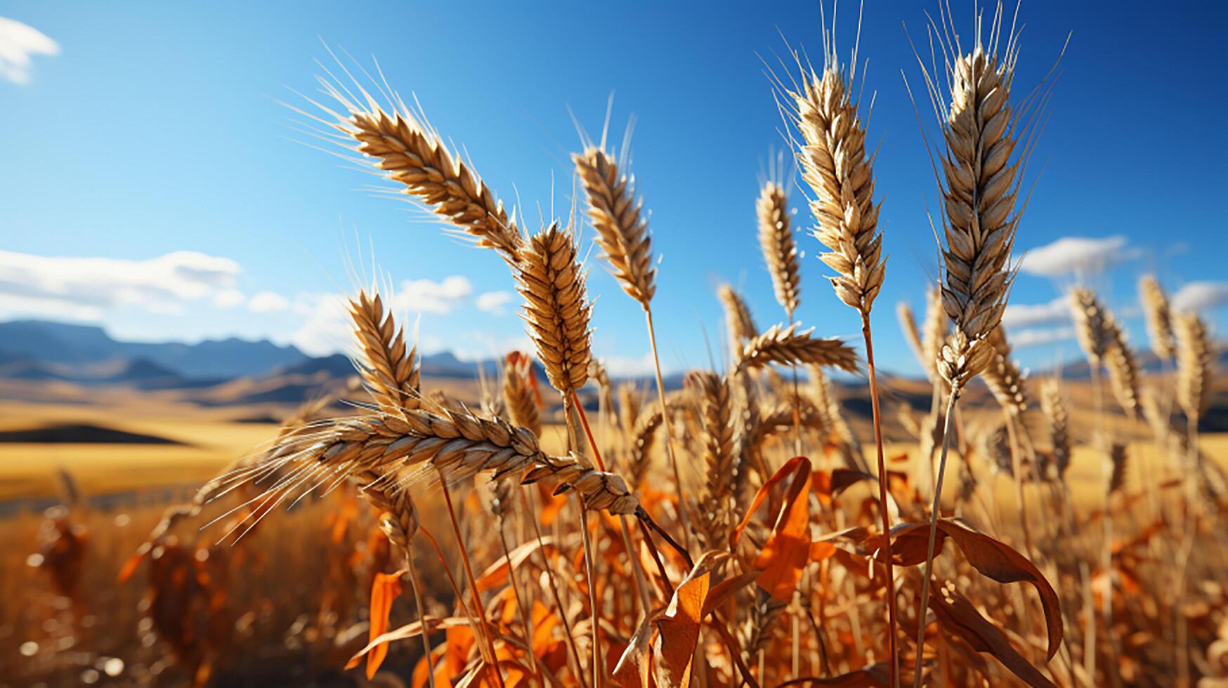 ai generato Grano campo a luce del sole foto