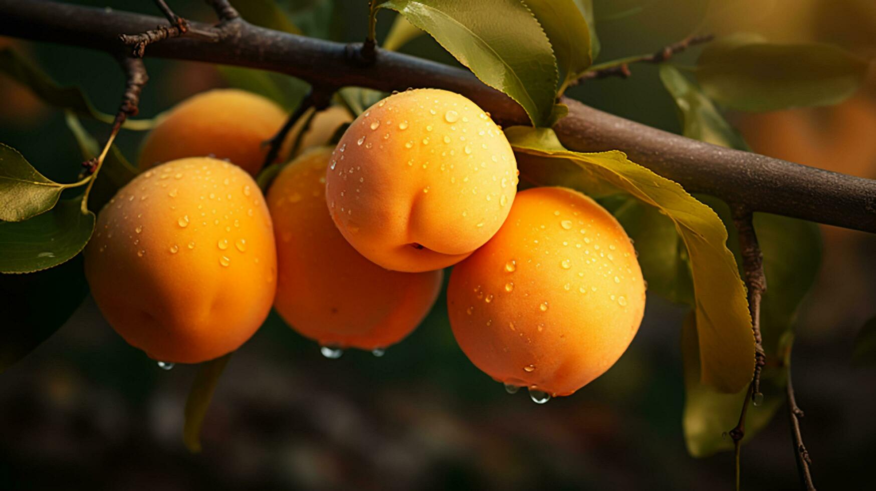 ai generato un' mazzo di arance siamo su un' ramo con acqua goccioline foto