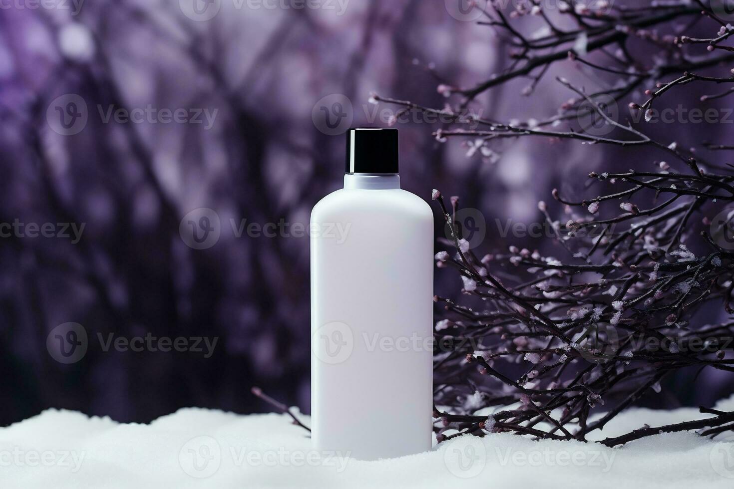 ai generato cosmetico bottiglia con Natale decorazioni su bokeh sfondo. foto