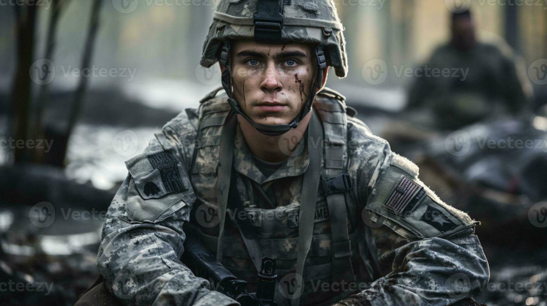 ai generato ritratto di un' soldato nel un' guerra foto