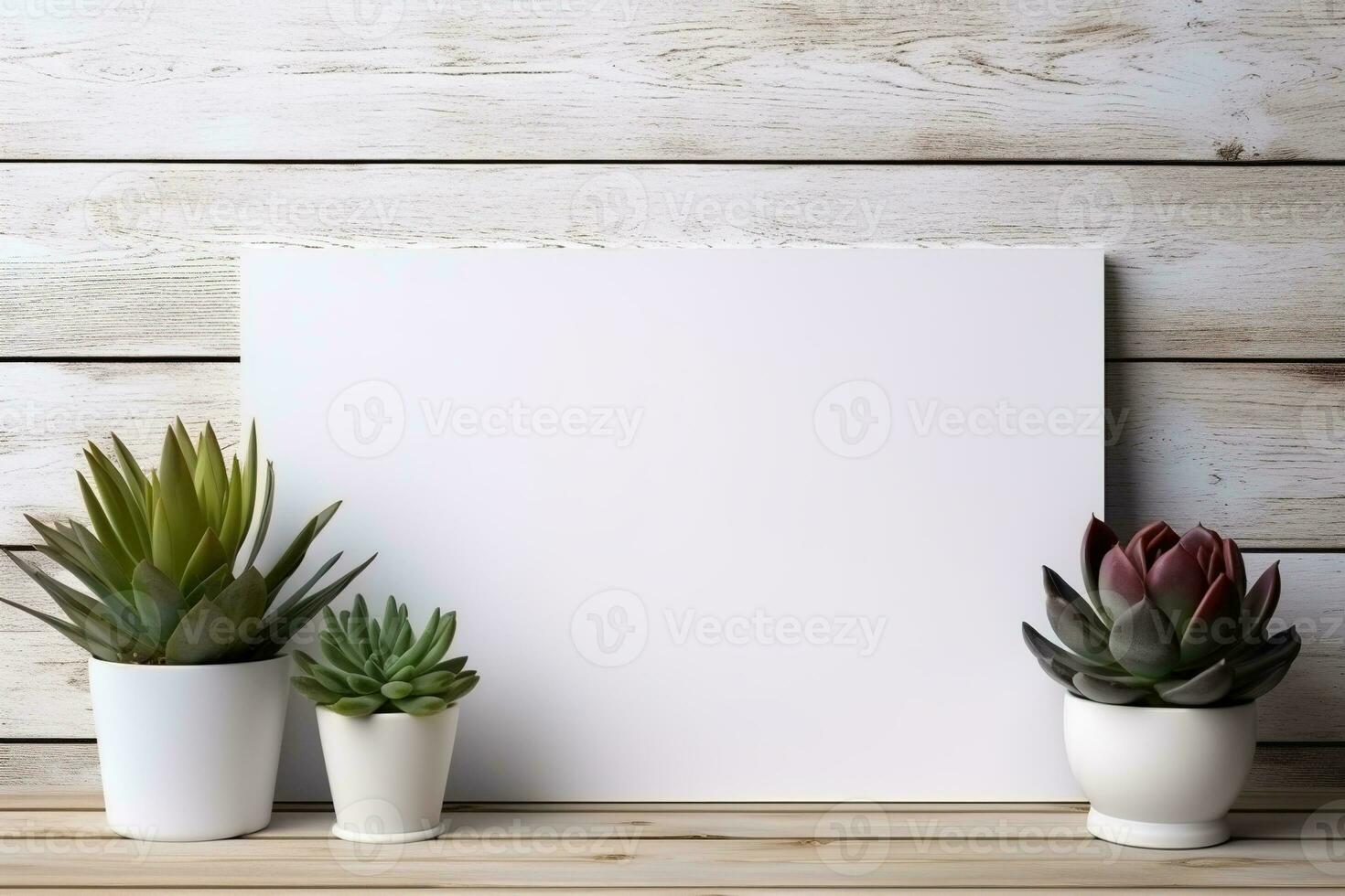 ai generato modello bianca vuoto carta foglio con succulento su leggero di legno sfondo, modello vuoto carta per design con copia spazio foto