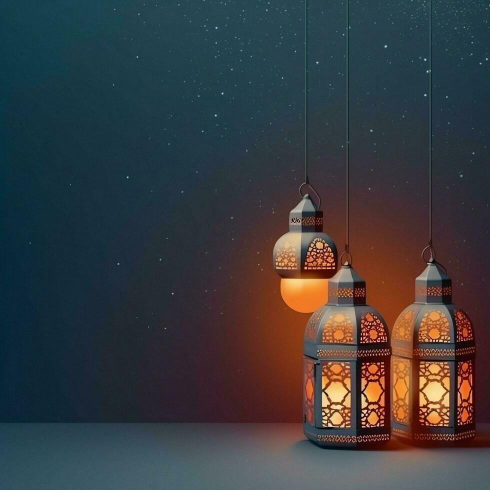 eid mubarak e Ramadan kareem saluti con islamico lanterna e moschea. eid al Fitr sfondo. eid al Fitr sfondo di finestra concetto di ai generato foto