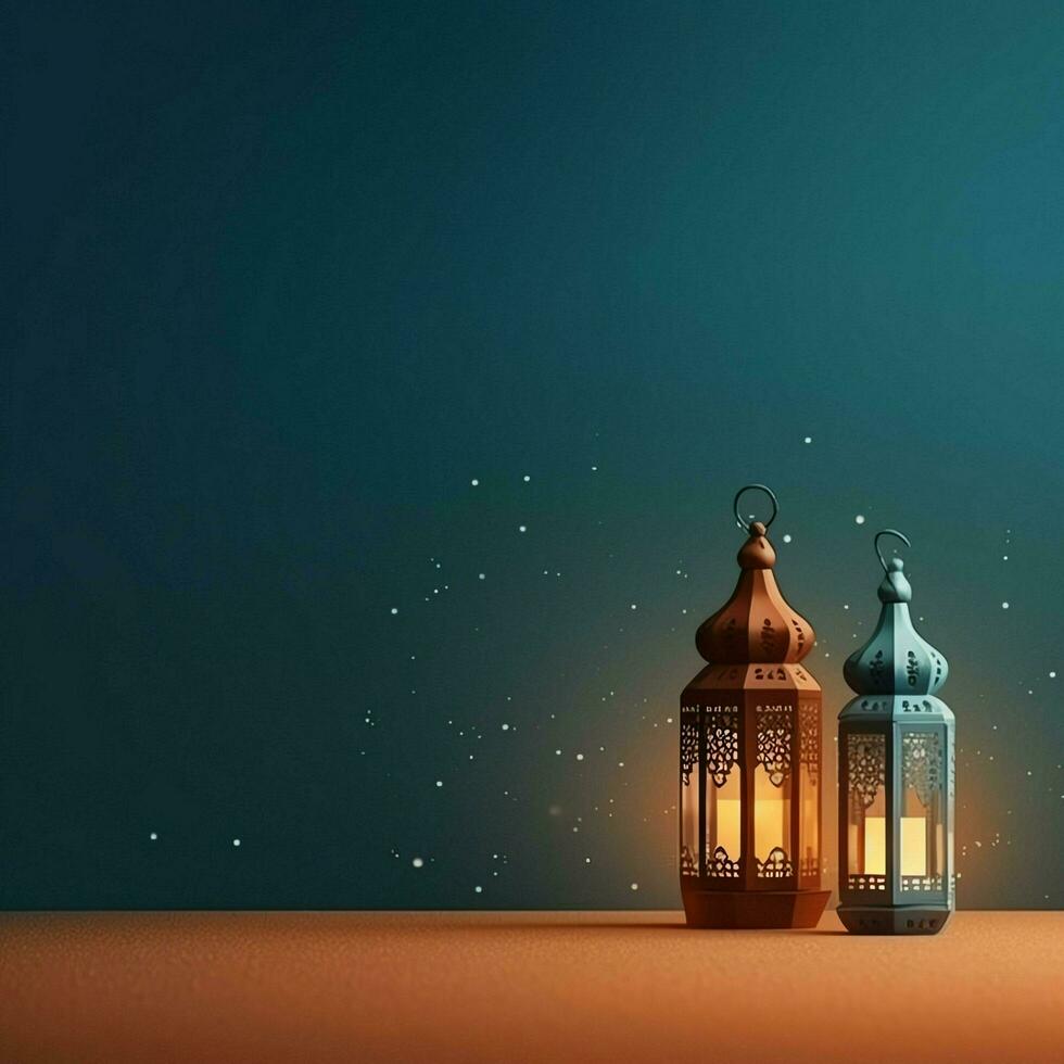 eid mubarak e Ramadan kareem saluti con islamico lanterna e moschea. eid al Fitr sfondo. eid al Fitr sfondo di finestra concetto di ai generato foto