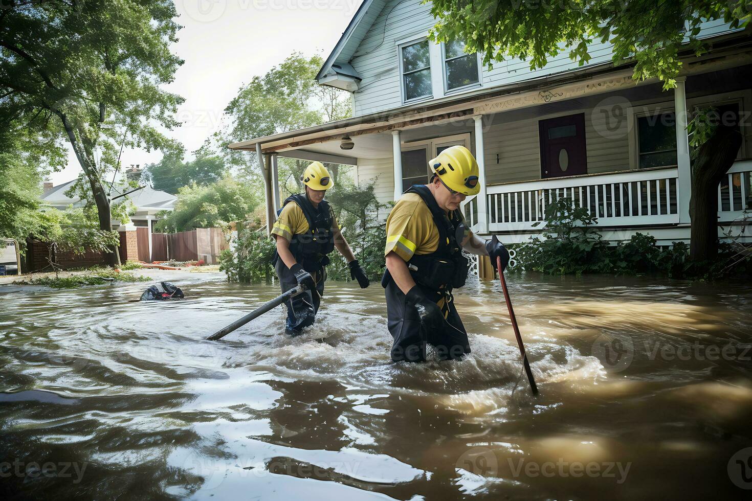 ai generato come un' risultato di il alluvione, città strade e il primo piani di edifici erano allagato. salvare operazioni siamo in corso foto