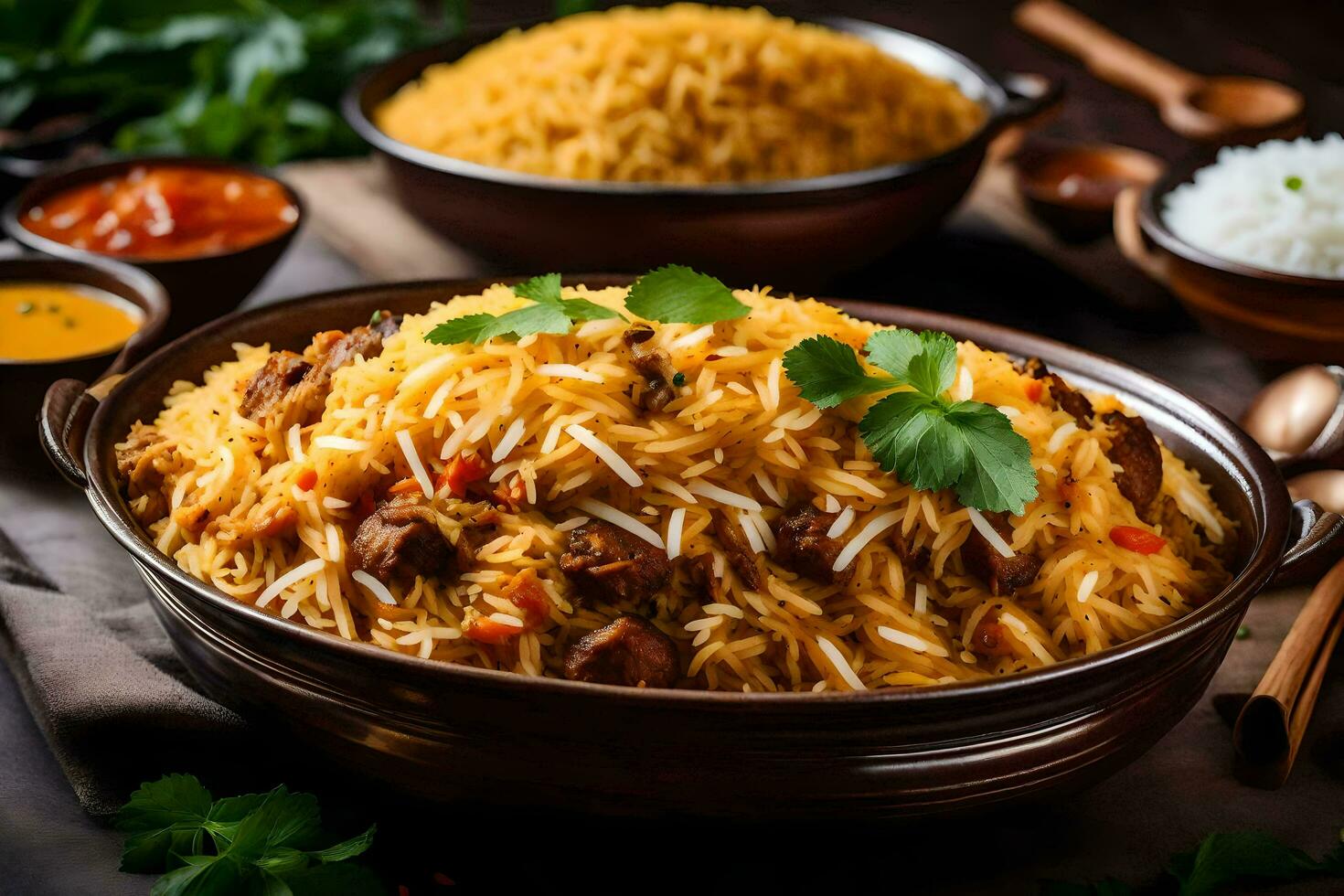 ai generato indiano biryani - un' tradizionale piatto di riso e carne foto