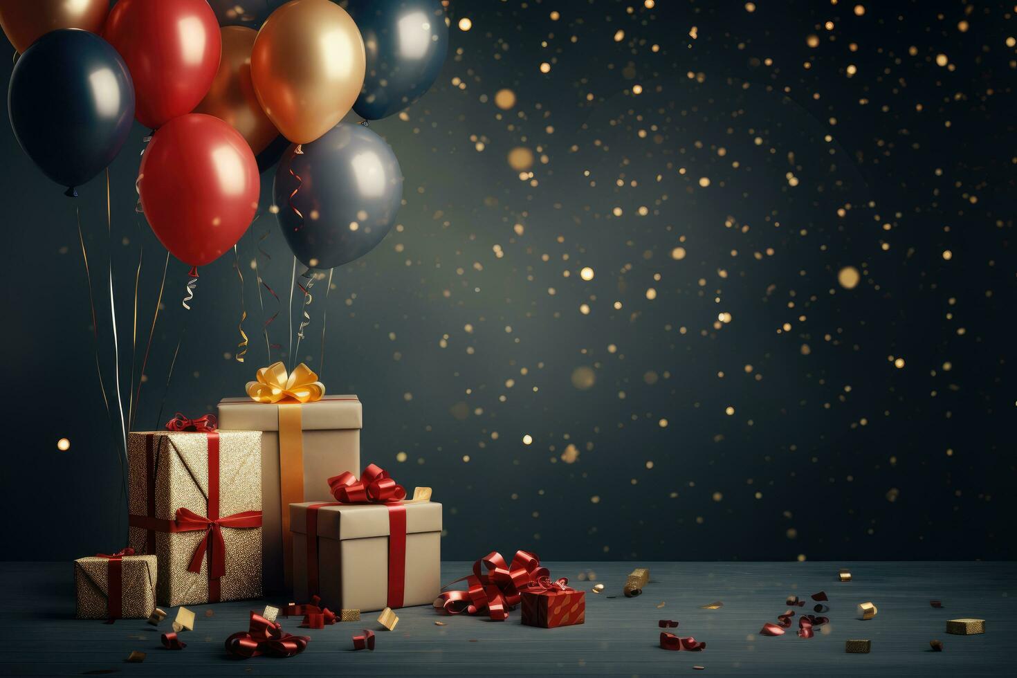 ai generato colore palloncini un regalo scatole per compleanno decorazione, ai generato foto