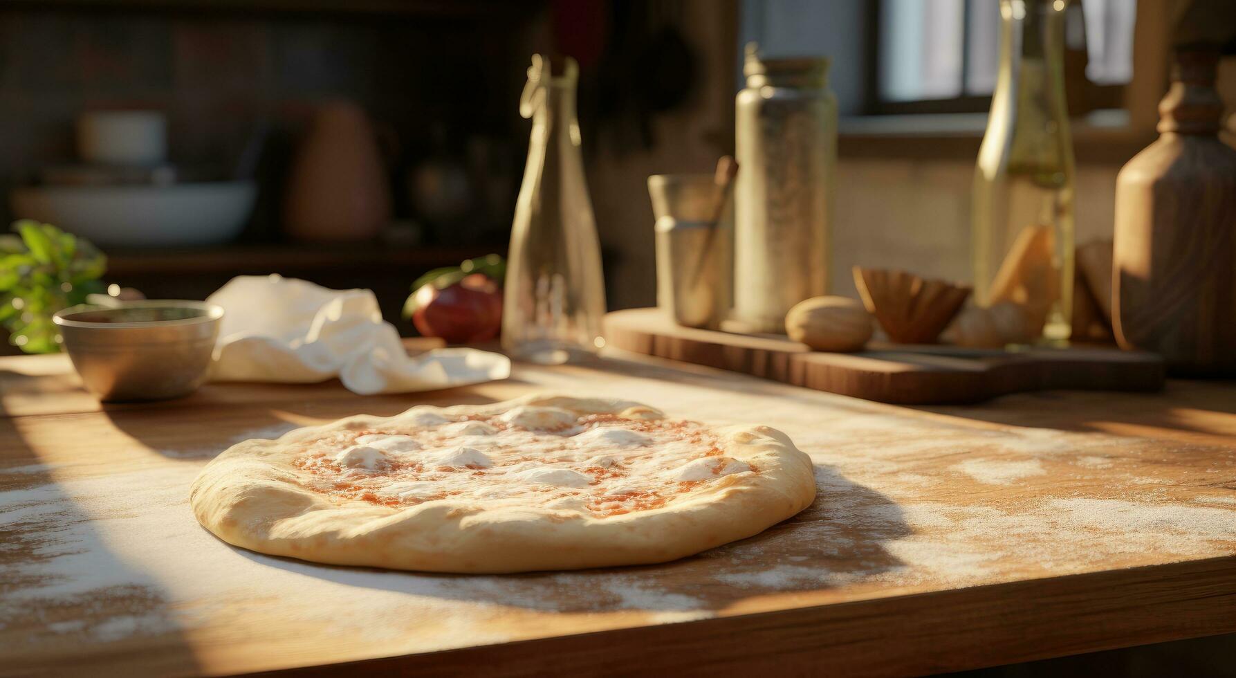 ai generato un' Pizza Impasto è fabbricazione nel un' cucina foto