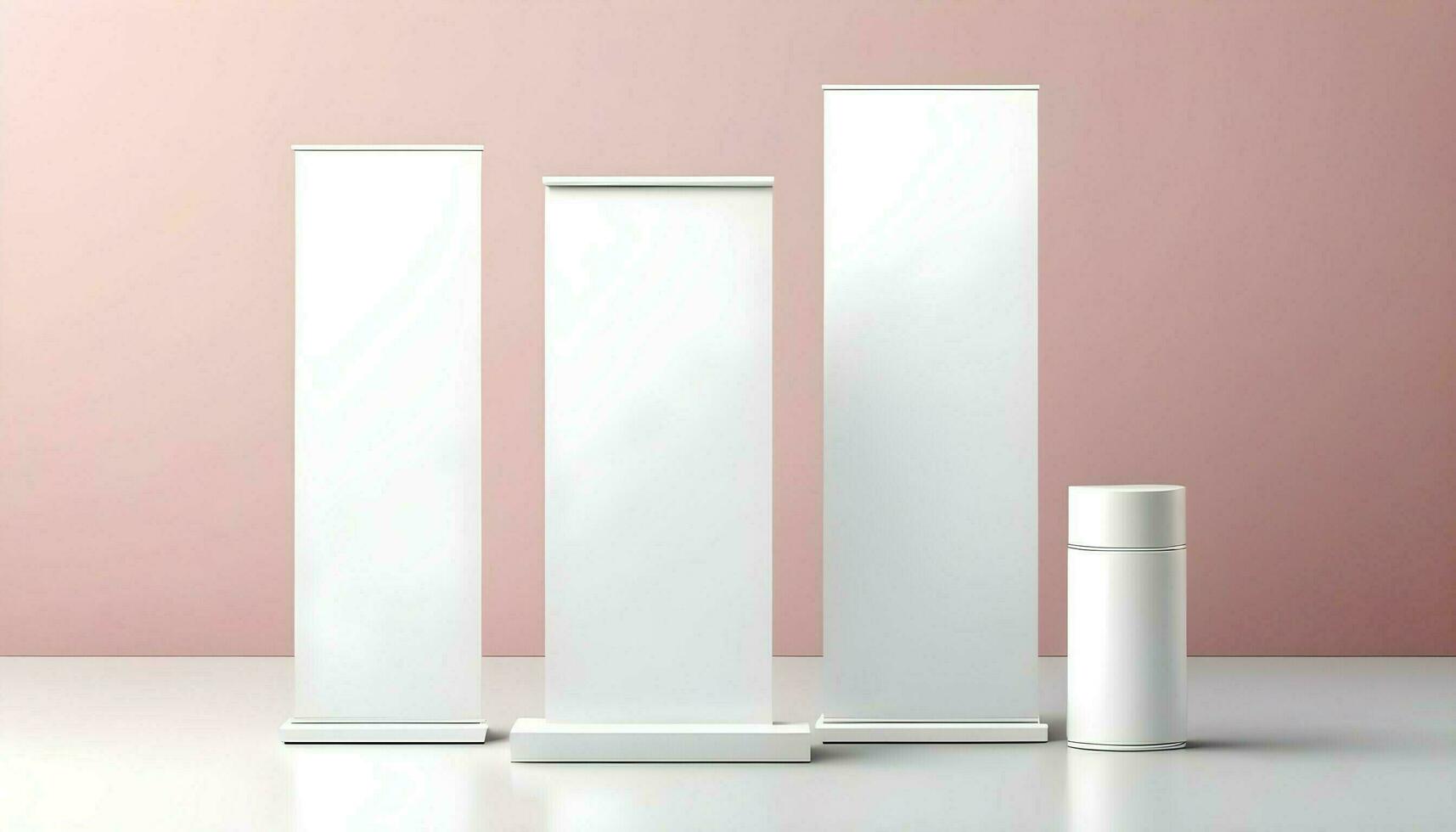 ai generato podio Schermo Prodotto cosmetico striscioni, realistico stile minimalista. foto