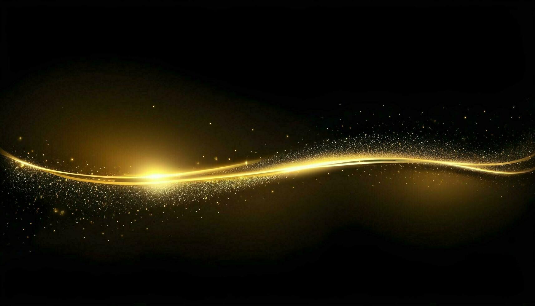 ai generato astratto elegante oro raggiante linea con illuminazione effetto scintillare su nero sfondo. modello premio premio design. vettore illustrazione foto