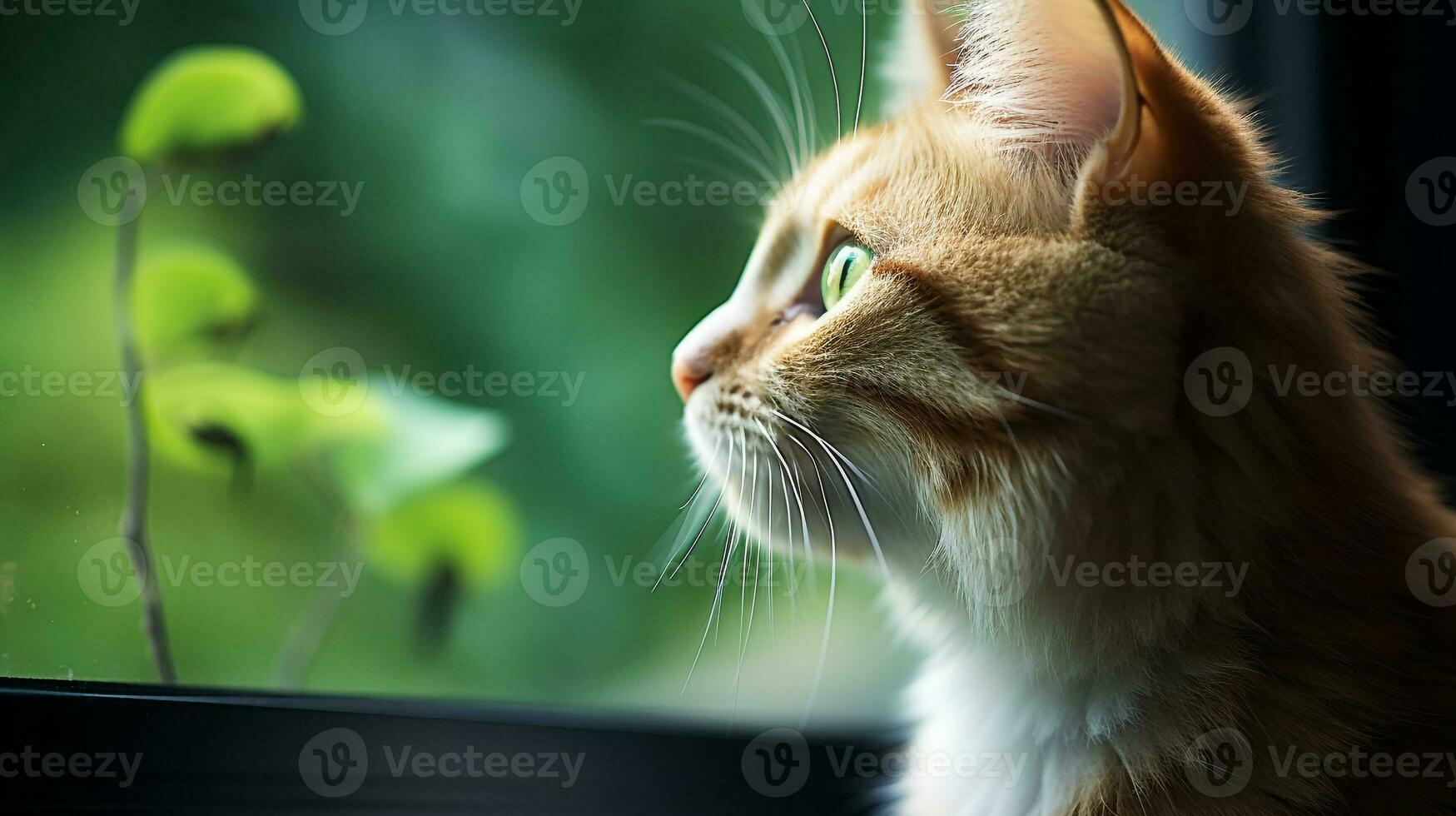 ai generato foto di un' gatto con luminosa verde occhi fissando intento. generativo ai