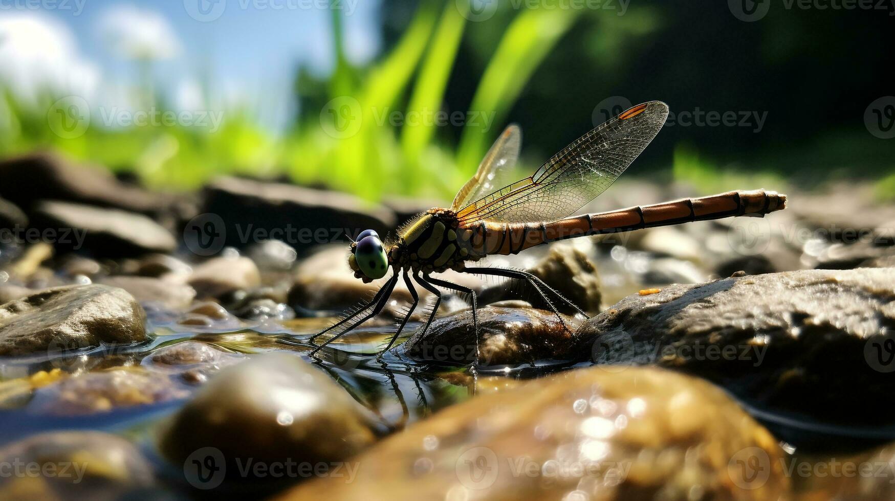 ai generato foto di damselfly su un' terra. generativo ai