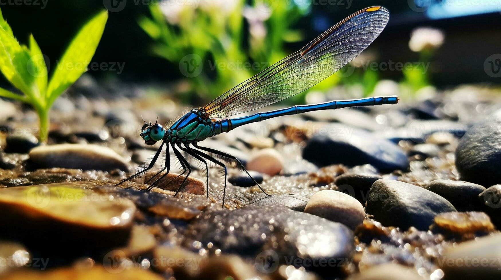 ai generato foto di damselfly su un' terra. generativo ai