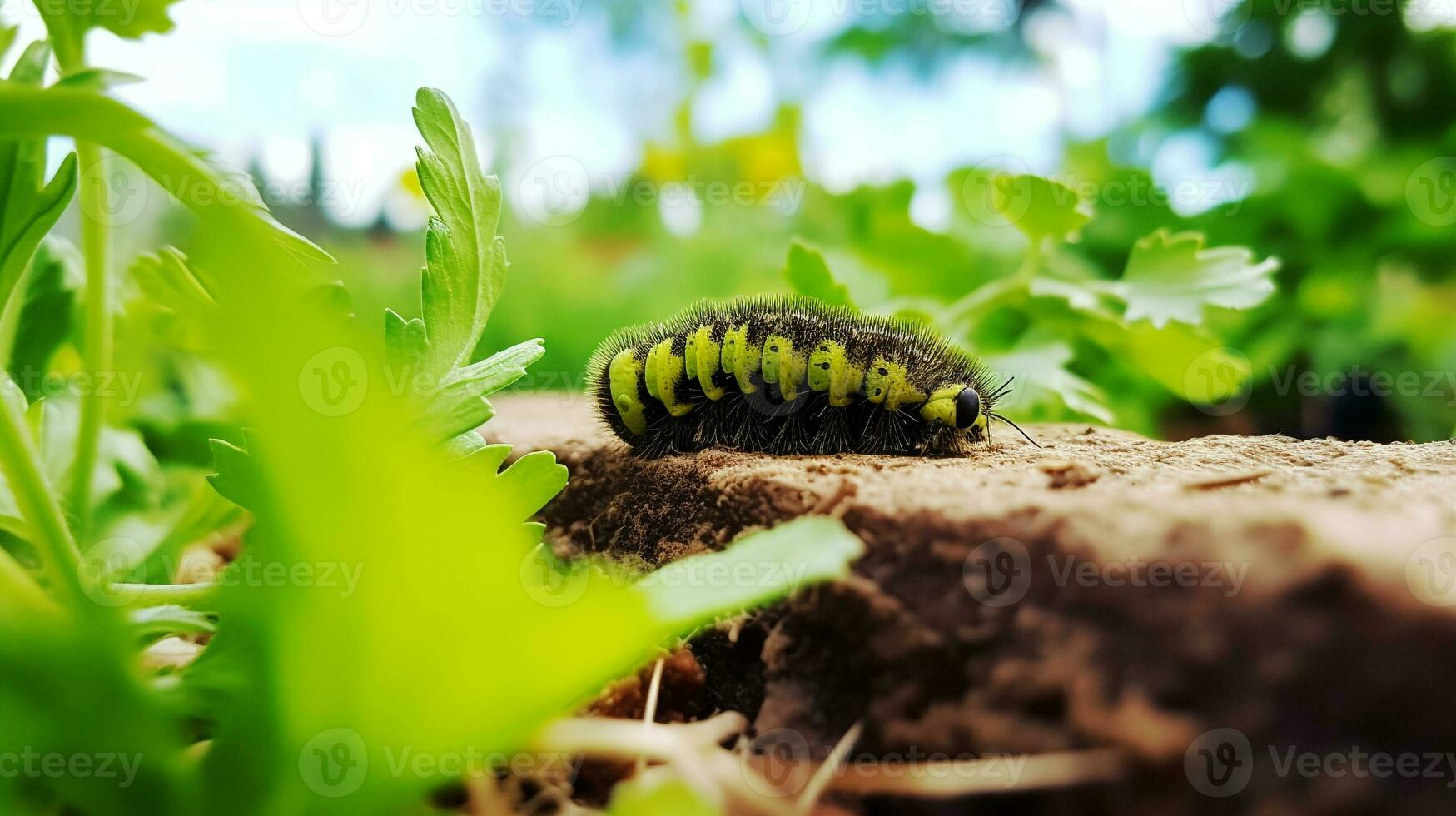 ai generato foto di bruco su un' terra. generativo ai