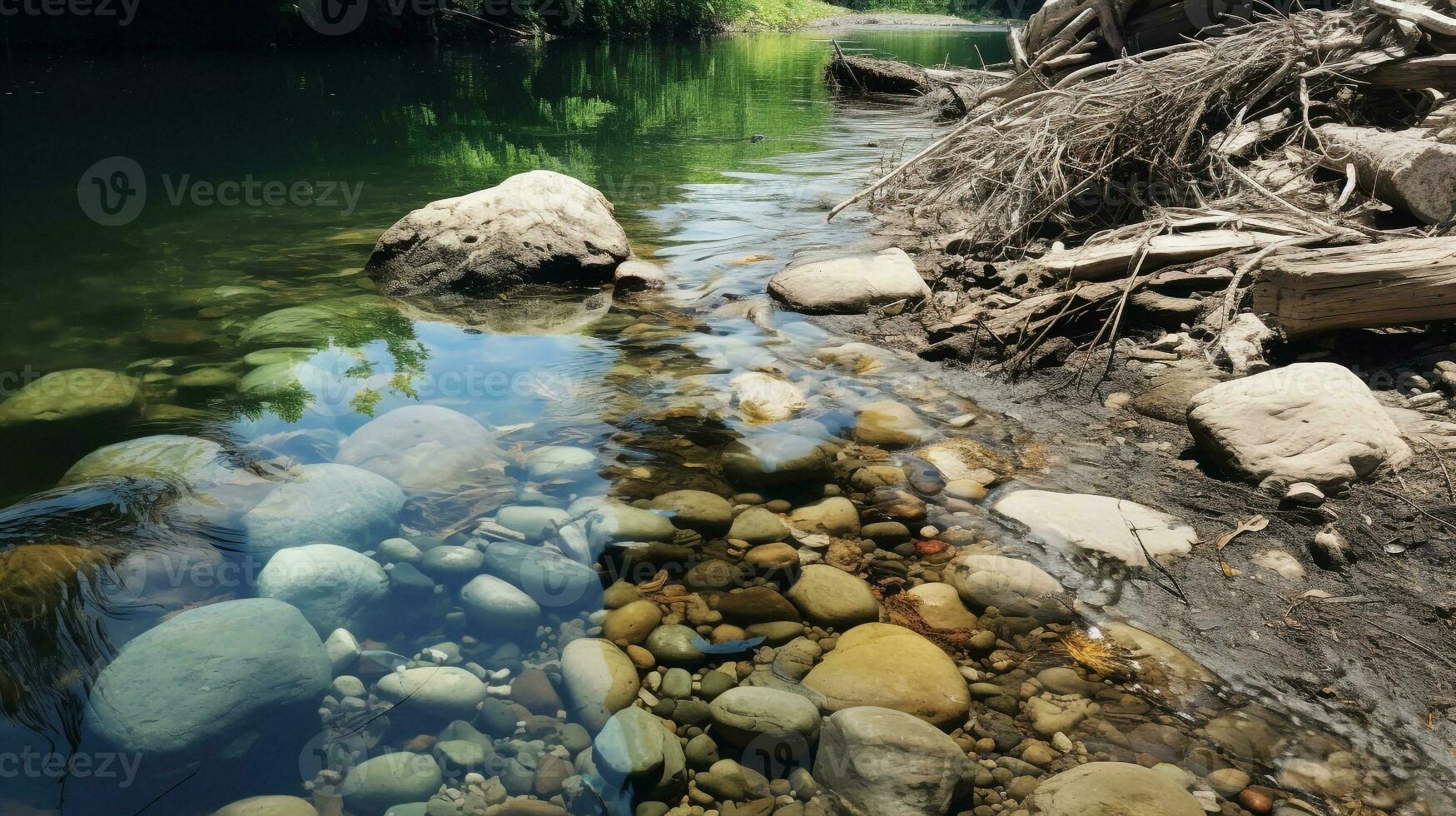 ai generato un' foto di un' una volta incontaminato fiume adesso pesantemente influenzato di inquinamento. generativo ai