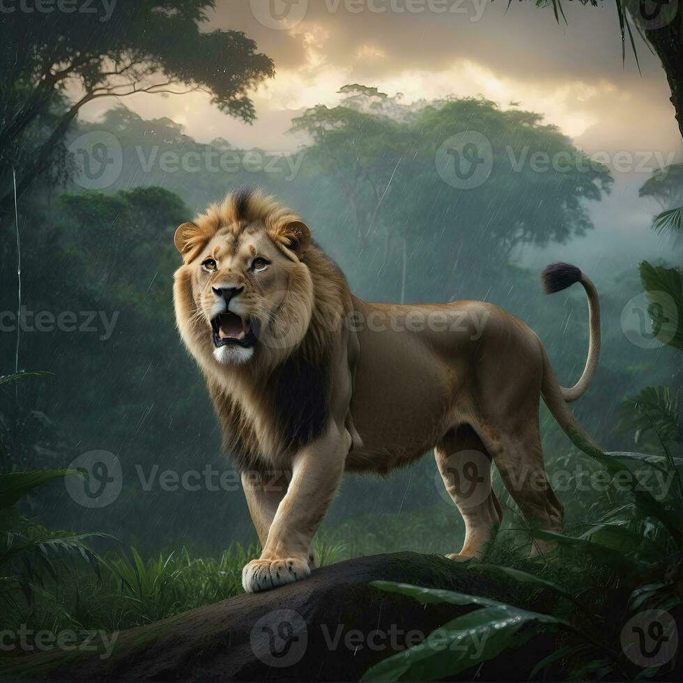 ai generato leone attacco, realistico immagini di selvaggio animale attacchi foto