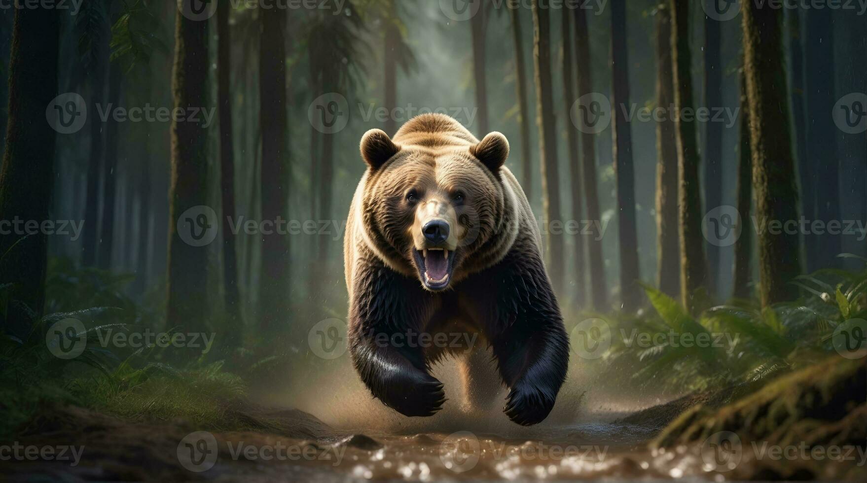 ai generato di orso attacco, realistico immagini di selvaggio animale attacchi foto
