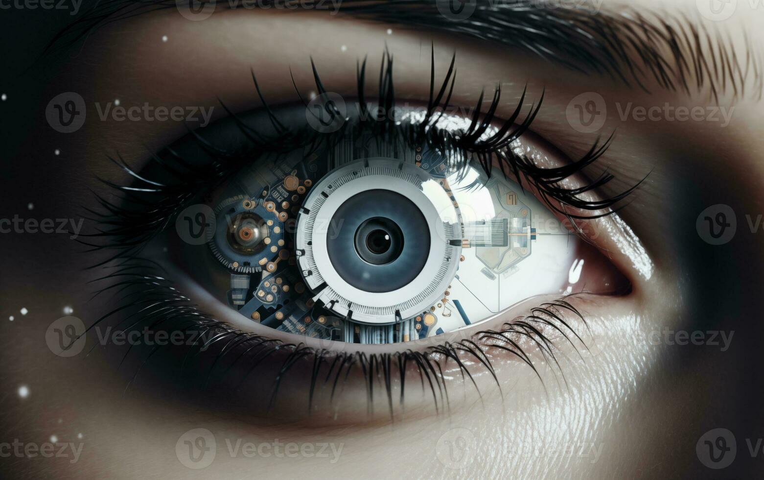 ai generato il cibernetico occhio di artificiale intelligenza trasforma umano visione foto