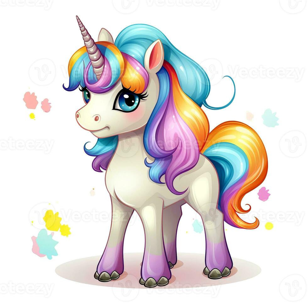 ai generato carino arcobaleno unicorno. etichetta clipart. ai generato. foto