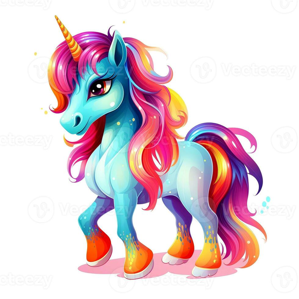 ai generato carino arcobaleno unicorno. etichetta clipart. ai generato. foto