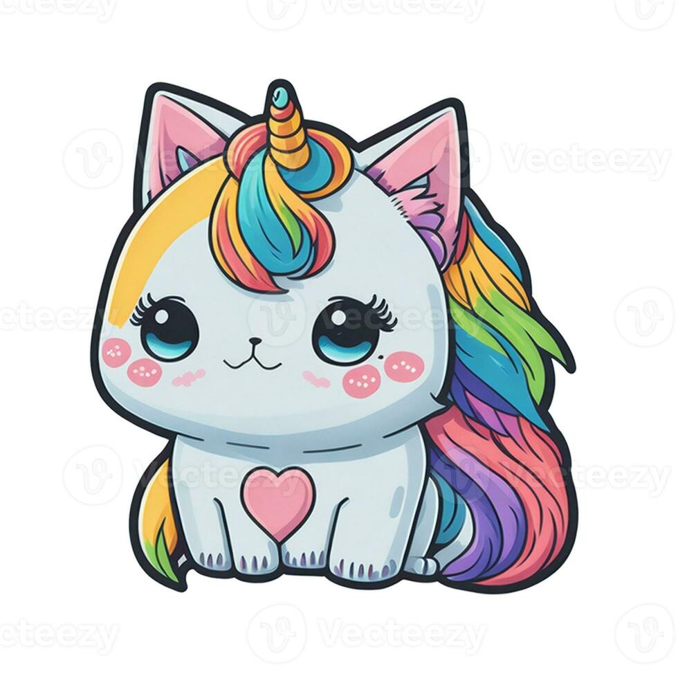 ai generato grafica kawaii unicorno con cuore grafica su bianca sfondo foto