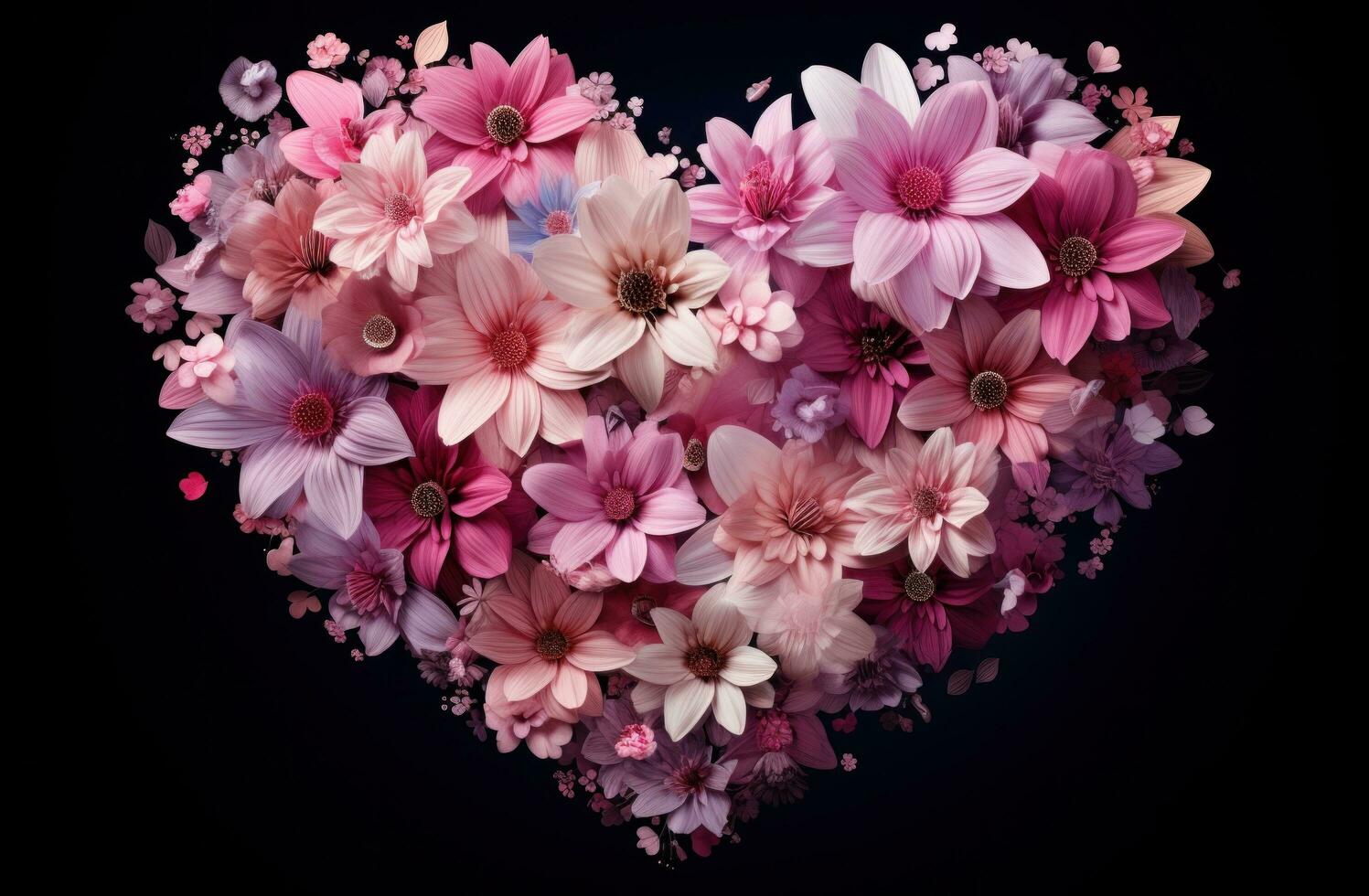 ai generato un' cuore sagomato fiore con rosa fiori foto
