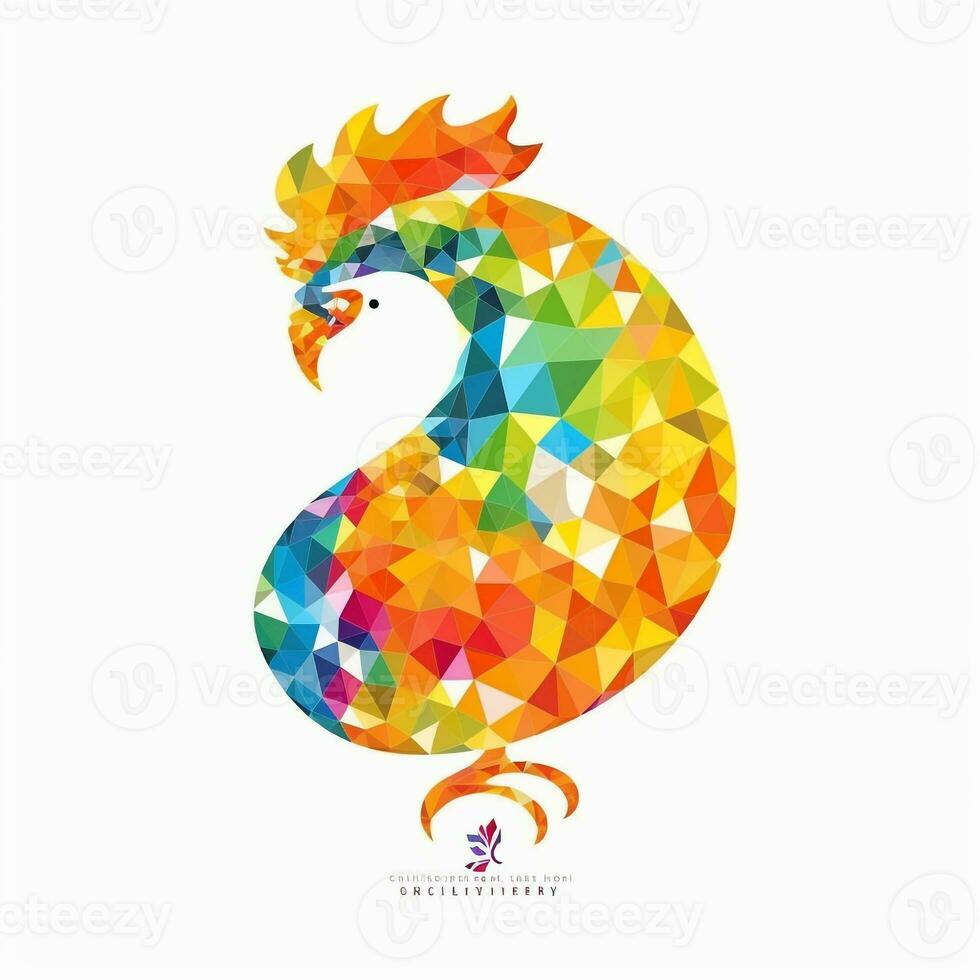 ai generato abbozzato logo con pollo nel arcobaleno su un' bianca sfondo. generativo ai foto