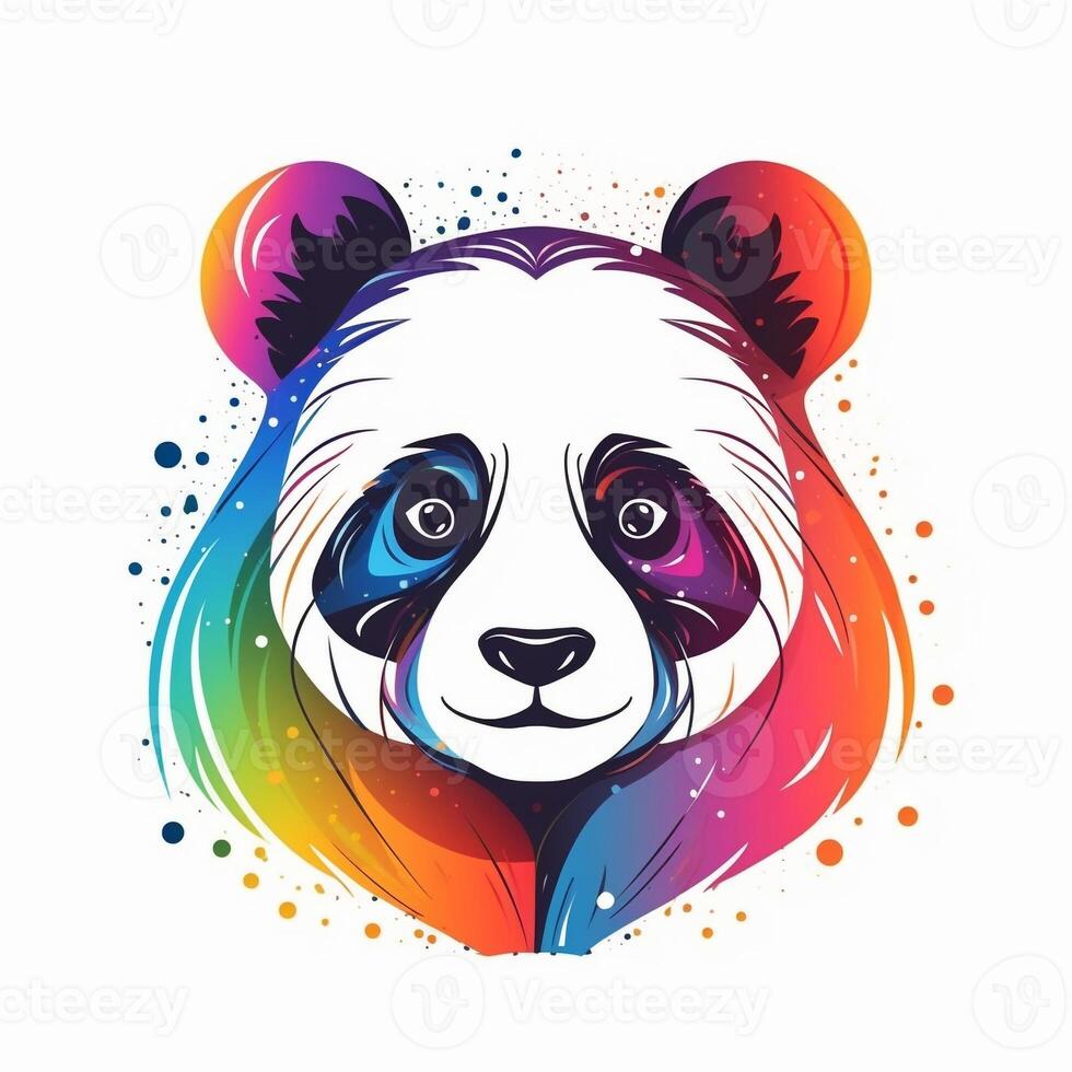 ai generato abbozzato logo con un' panda testa nel arcobaleno su un' bianca sfondo. generativo ai foto