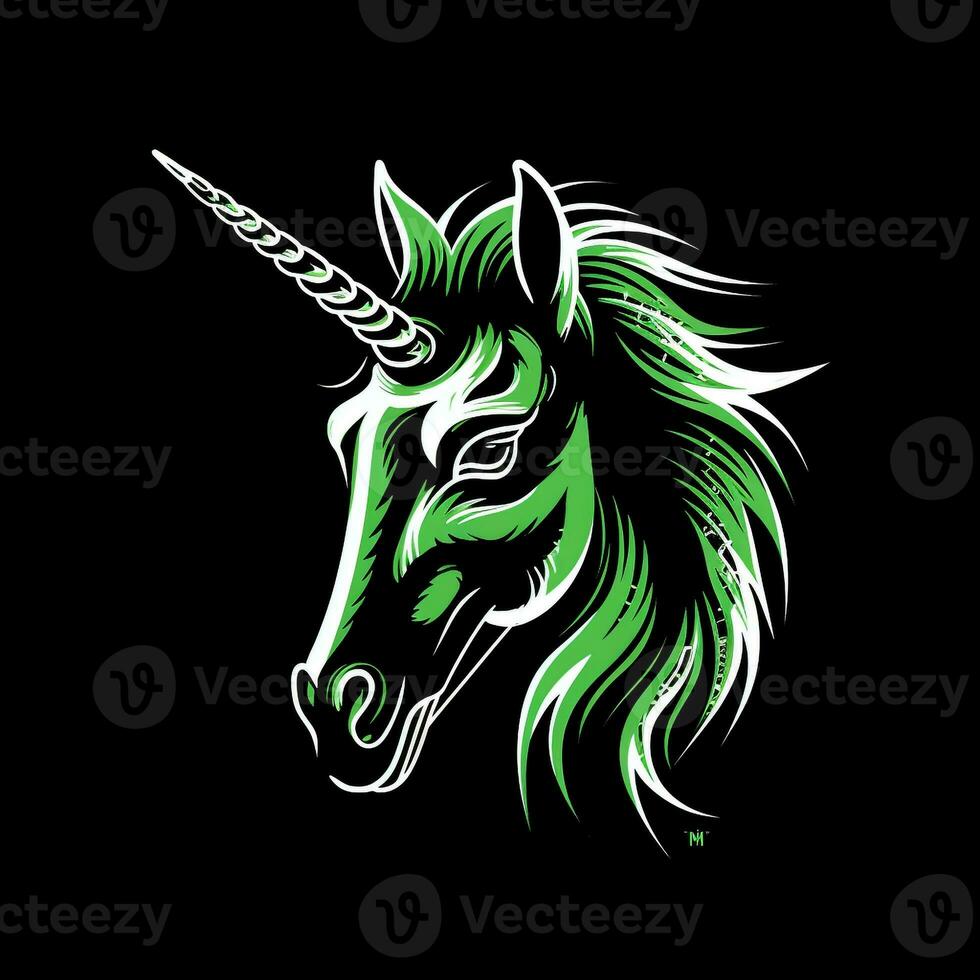 ai generato un' portafortuna logo con un' unicorno nel verde neon. generativo ai foto