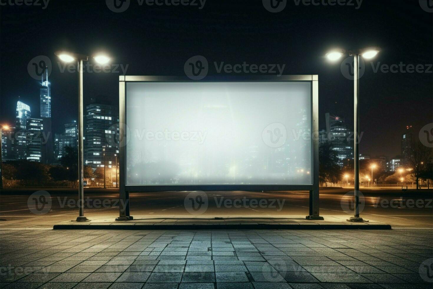 ai generato vuoto tela all'aperto città tabellone, Perfetto per pubblicità a notte foto