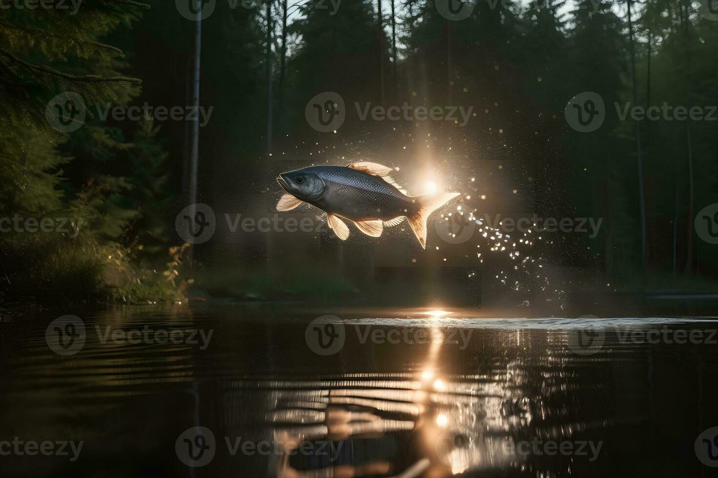 ai generato pesce salto su di il acqua. neurale Rete ai generato foto