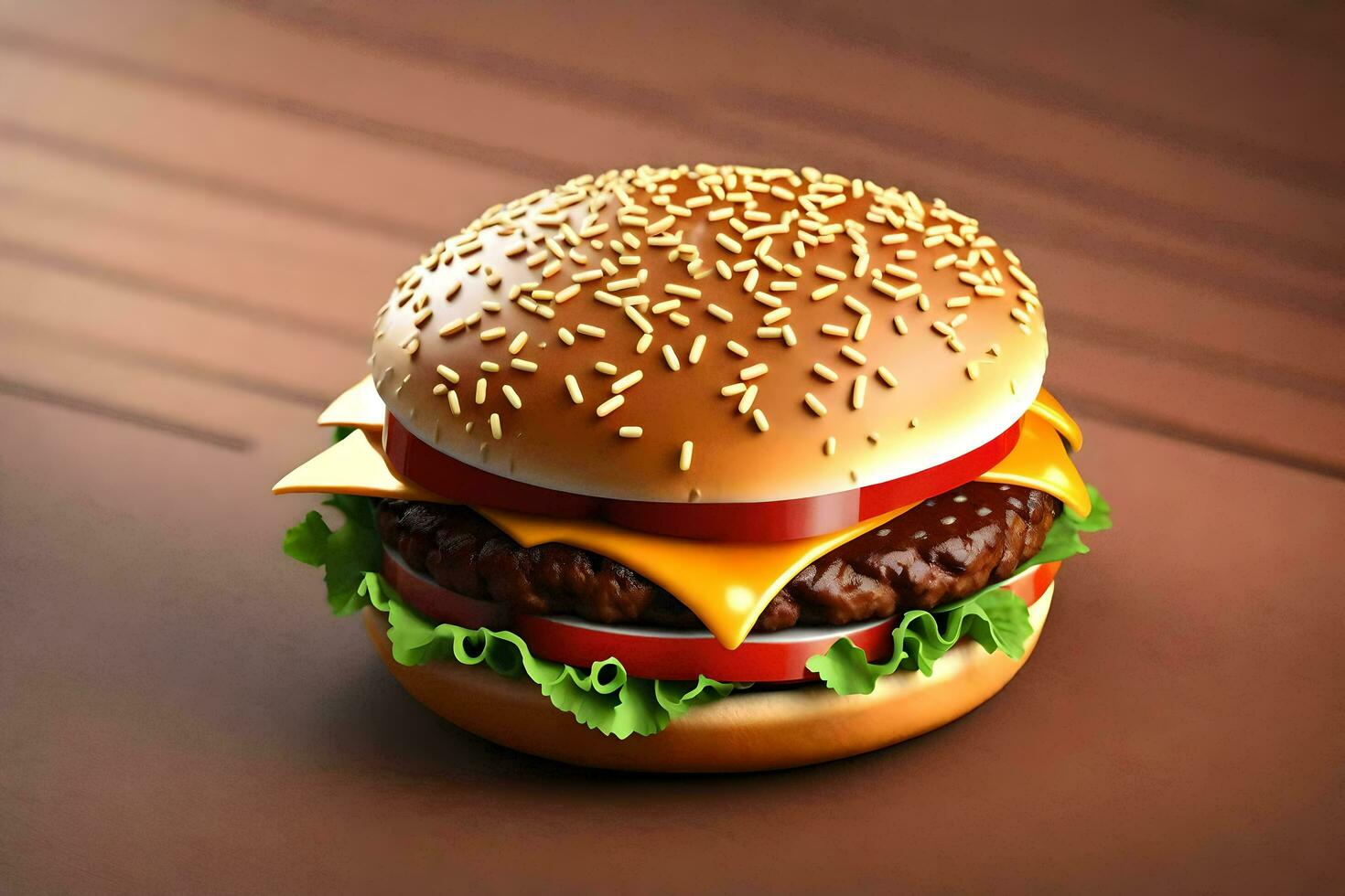 ai generato un' Hamburger è mostrato su un' di legno tavolo foto