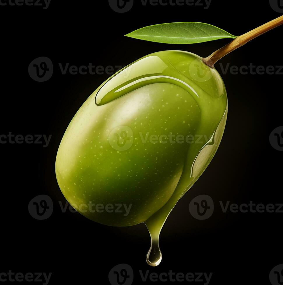 ai generato uno verde oliva con acqua gocce su nero sfondo foto