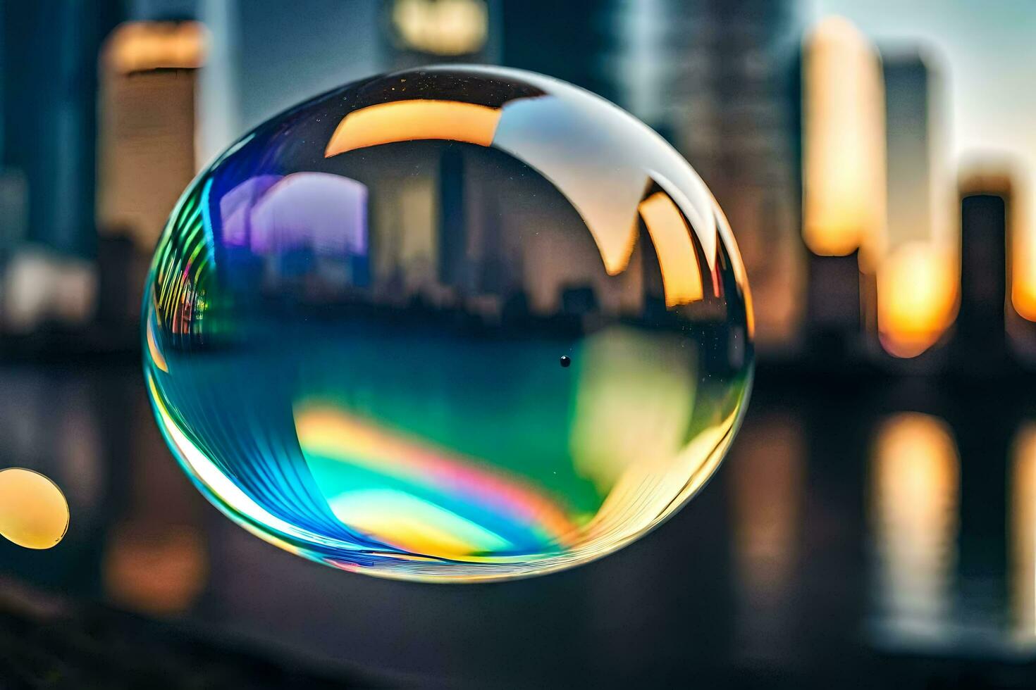 ai generato un' bolla con un' città nel il sfondo foto