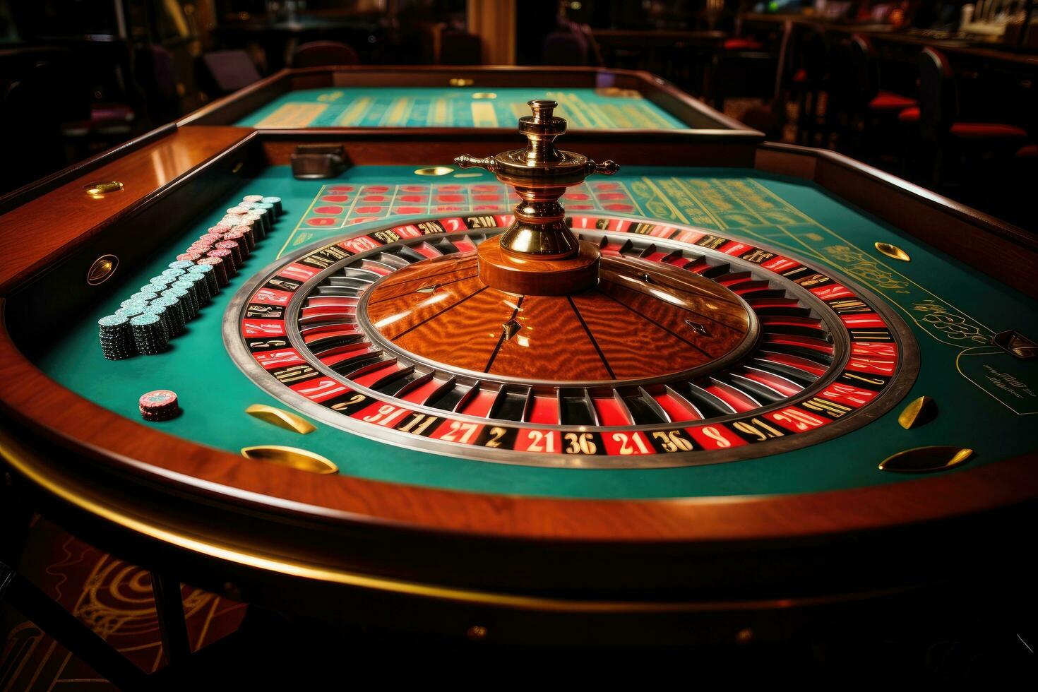 ai generato roulette tavolo nel casinò. casinò roulette tavolo nel casinò, casinò roulette ruota nel movimento su un' colorato sfondo, ai generato foto