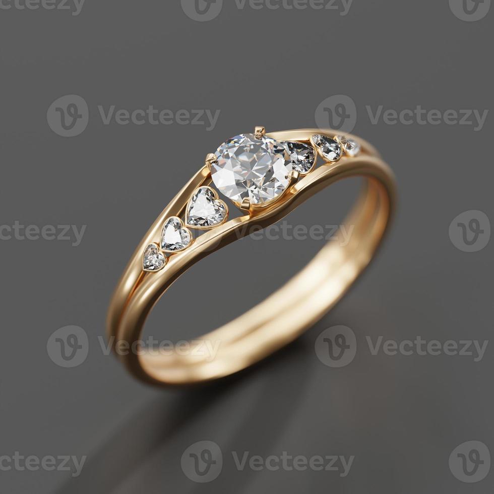 anello di diamanti in oro macro soft focus rendering 3d foto