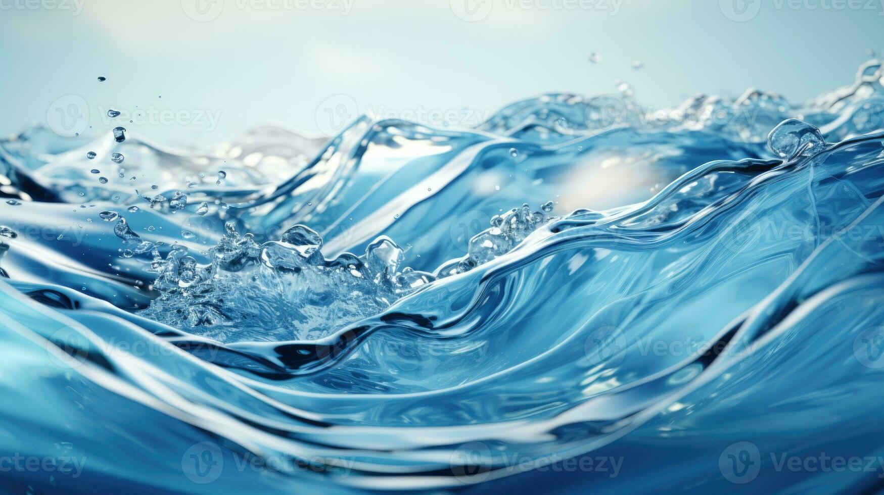 ai generato croccante blu acqua onda con tranquillo increspature e riflessione foto