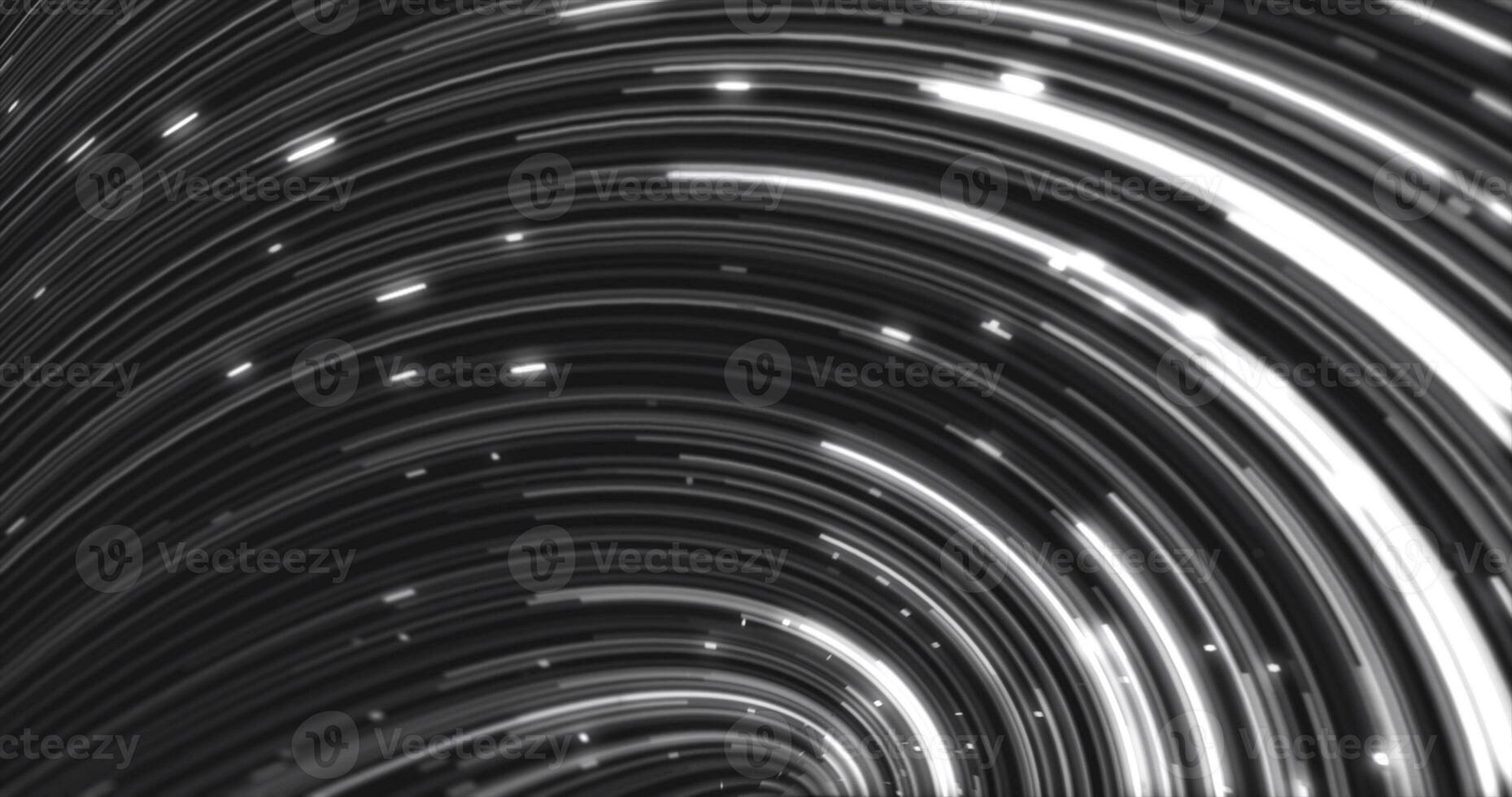 astratto energia nero e bianca vorticoso curvo Linee di raggiante magico striature e energia particelle sfondo foto