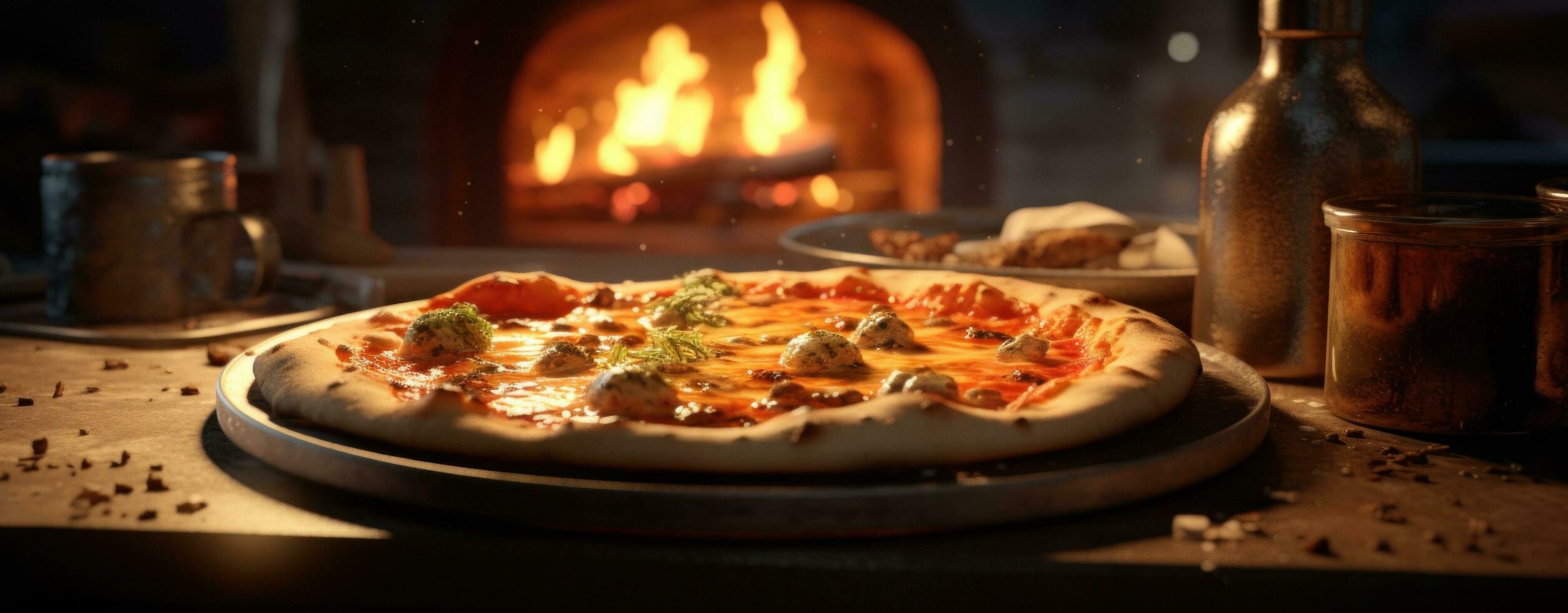 ai generato un' Pizza è essere cucinato nel il calore foto