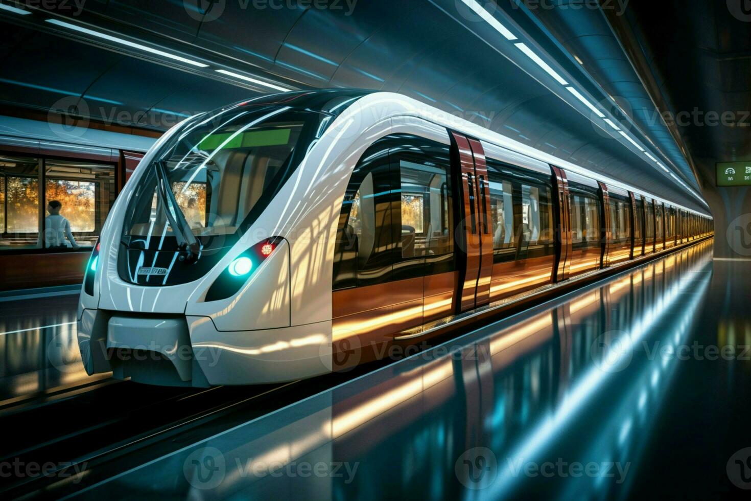 ai generato metropolitana raffinatezza elegante treno senza intoppi scivola, ostentando moderno design foto