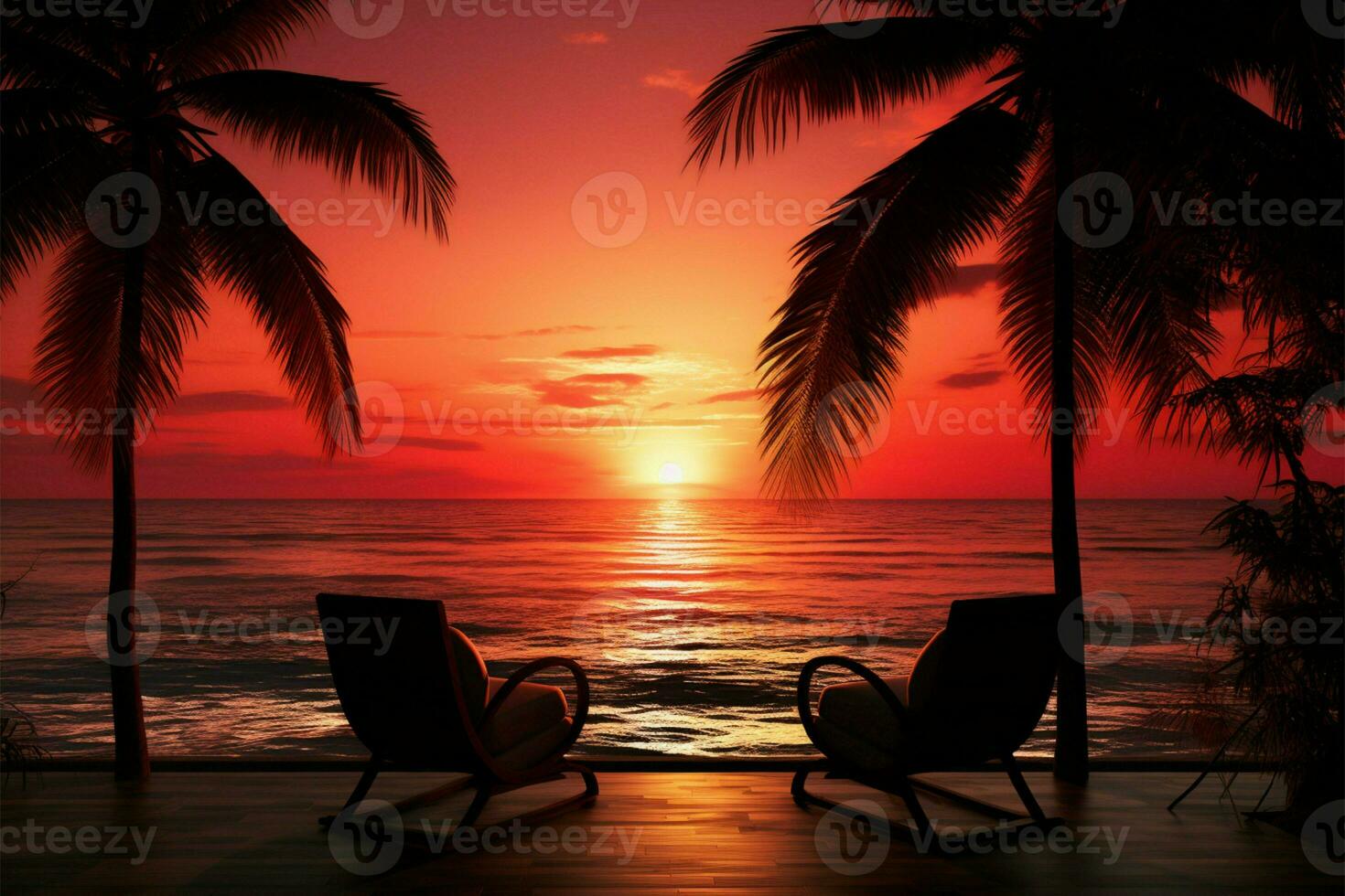 ai generato tramonto serenità palma albero silhouette grazie un' bellissimo tropicale spiaggia foto