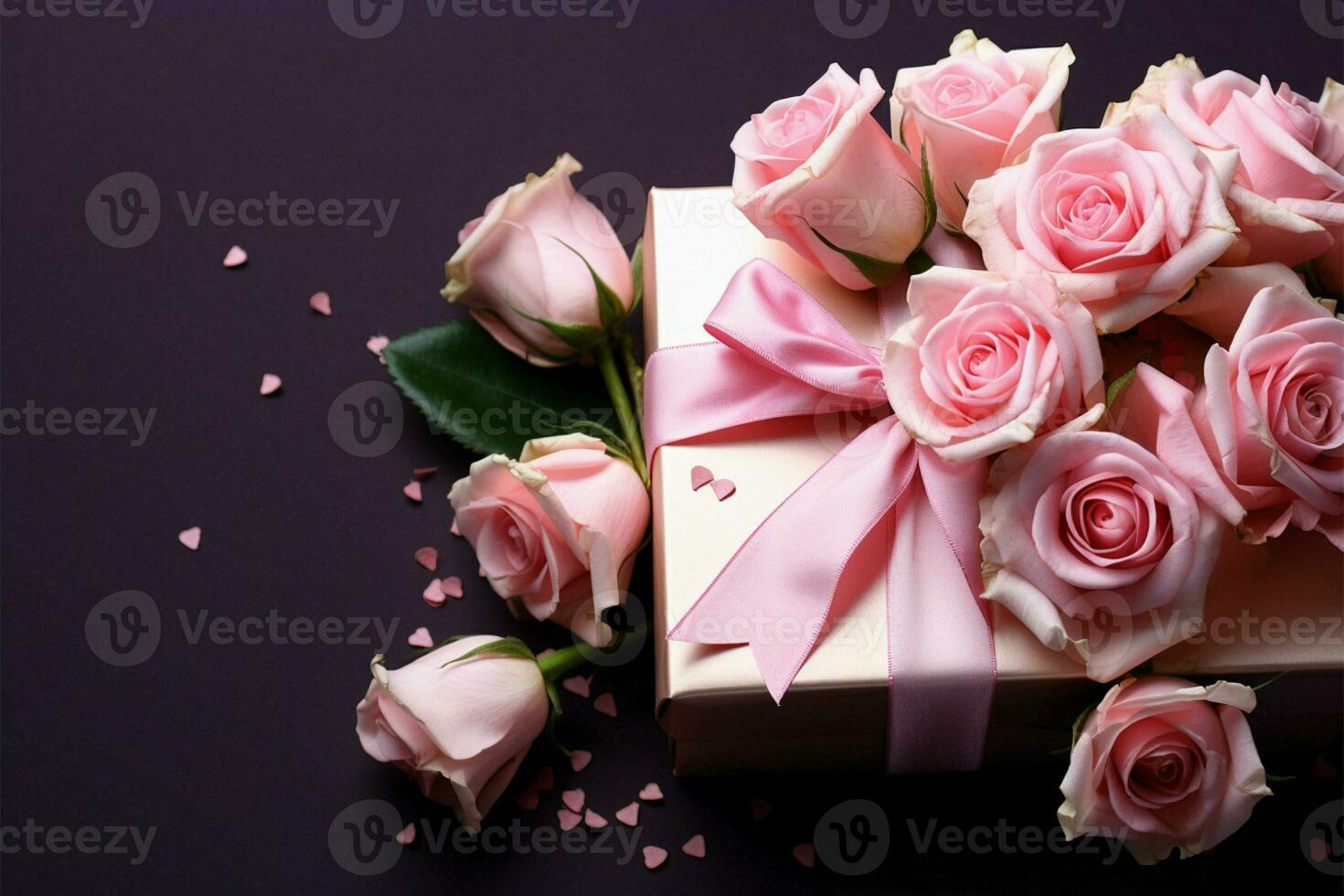 ai generato regalo di amore un' scatola ornato con rosa Rose, esprimendo affetto foto