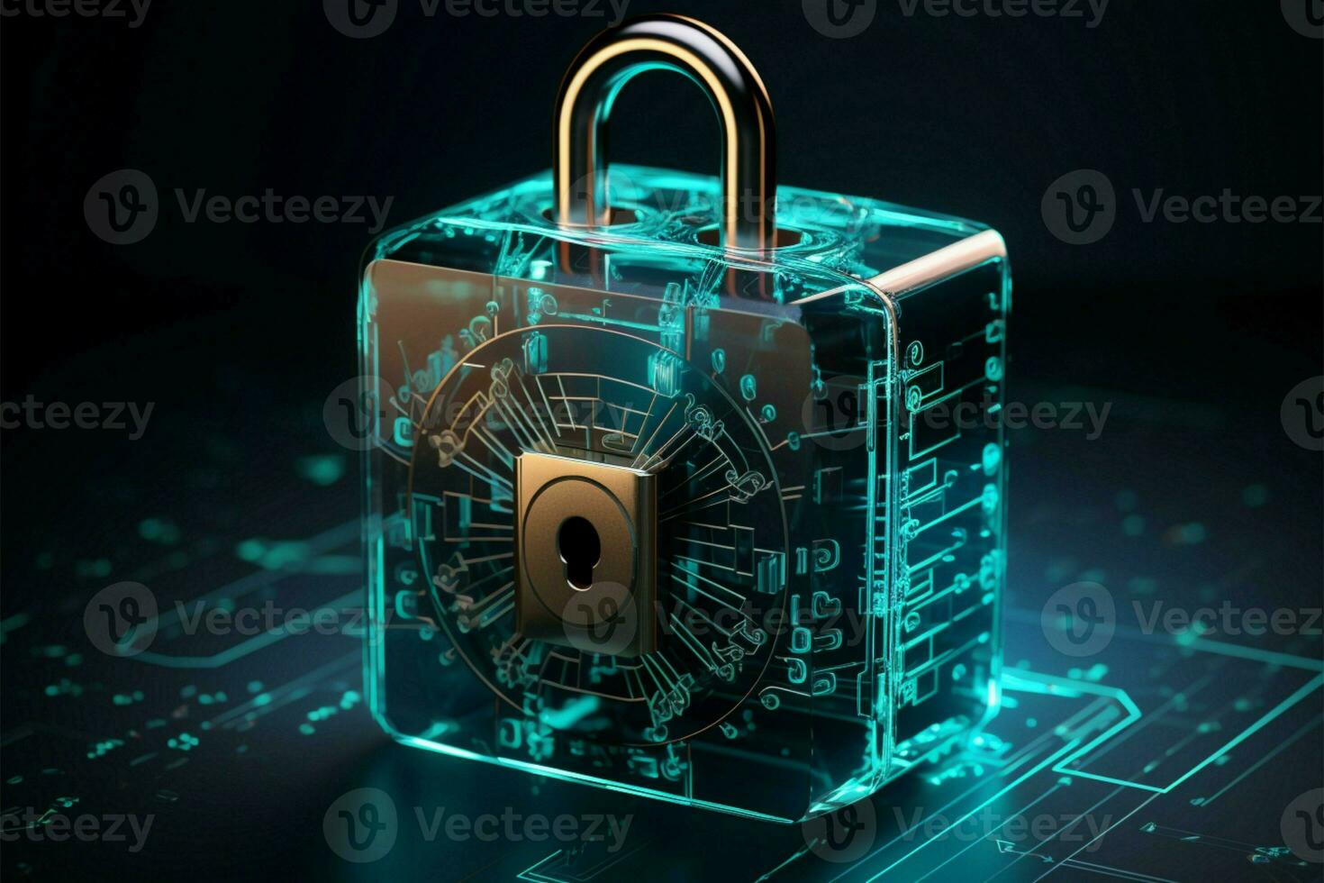 ai generato dati protezione informatica sicurezza concetto con lucchetto su blu sfondo, 3d foto