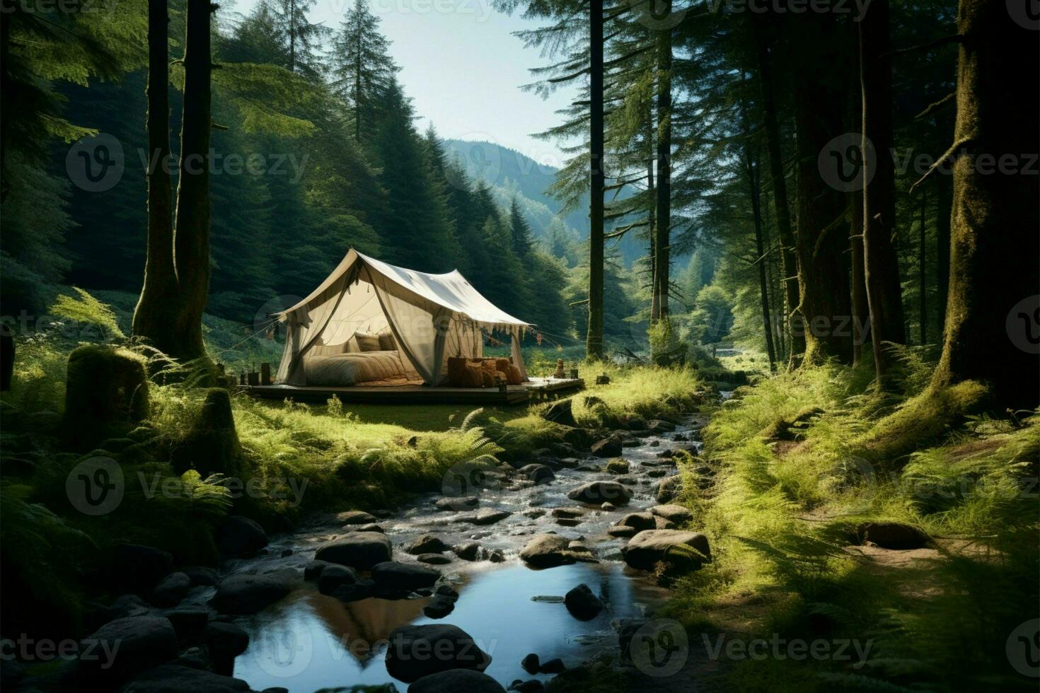 ai generato sereno all'aperto bellissimo natura paesaggio, verde, avventura, vacanza stile di vita foto