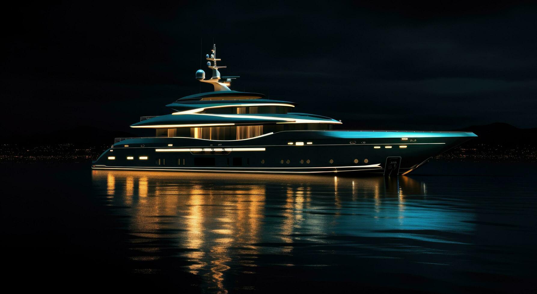 ai generato super yacht a notte di il mare foto