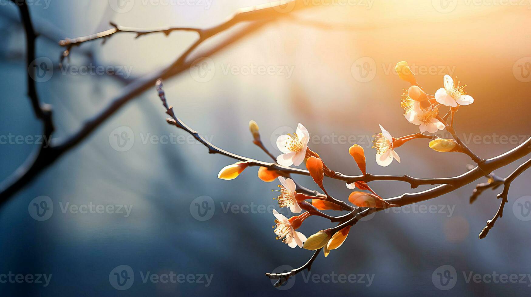 ai generato un' albero ramo nel presto primavera con gonfio mini cuffie, nel il morbido raggi di il mattina sole. ai generato. foto