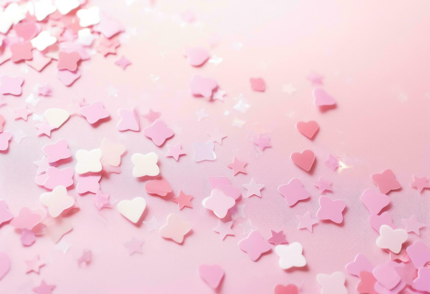 ai generato cuore rosa stelle coriandoli su un iridescente rosa sfondo foto