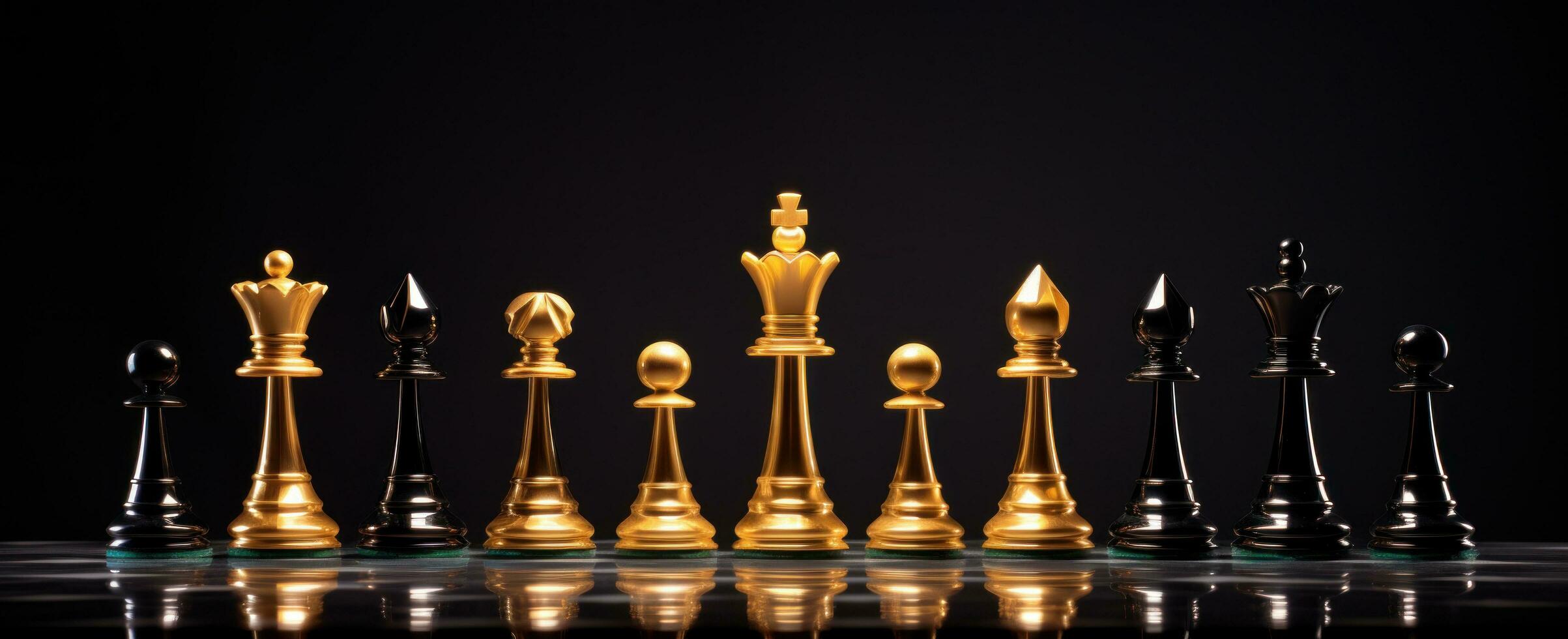 ai generato oro scacchi pezzi su un' buio sfondo foto